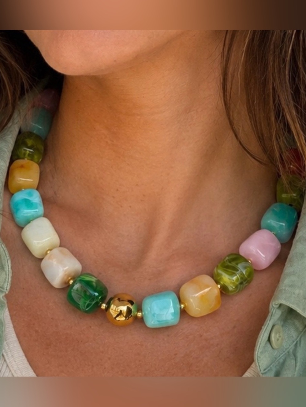 Colorful Chunky Bead Necklace - Multicolor